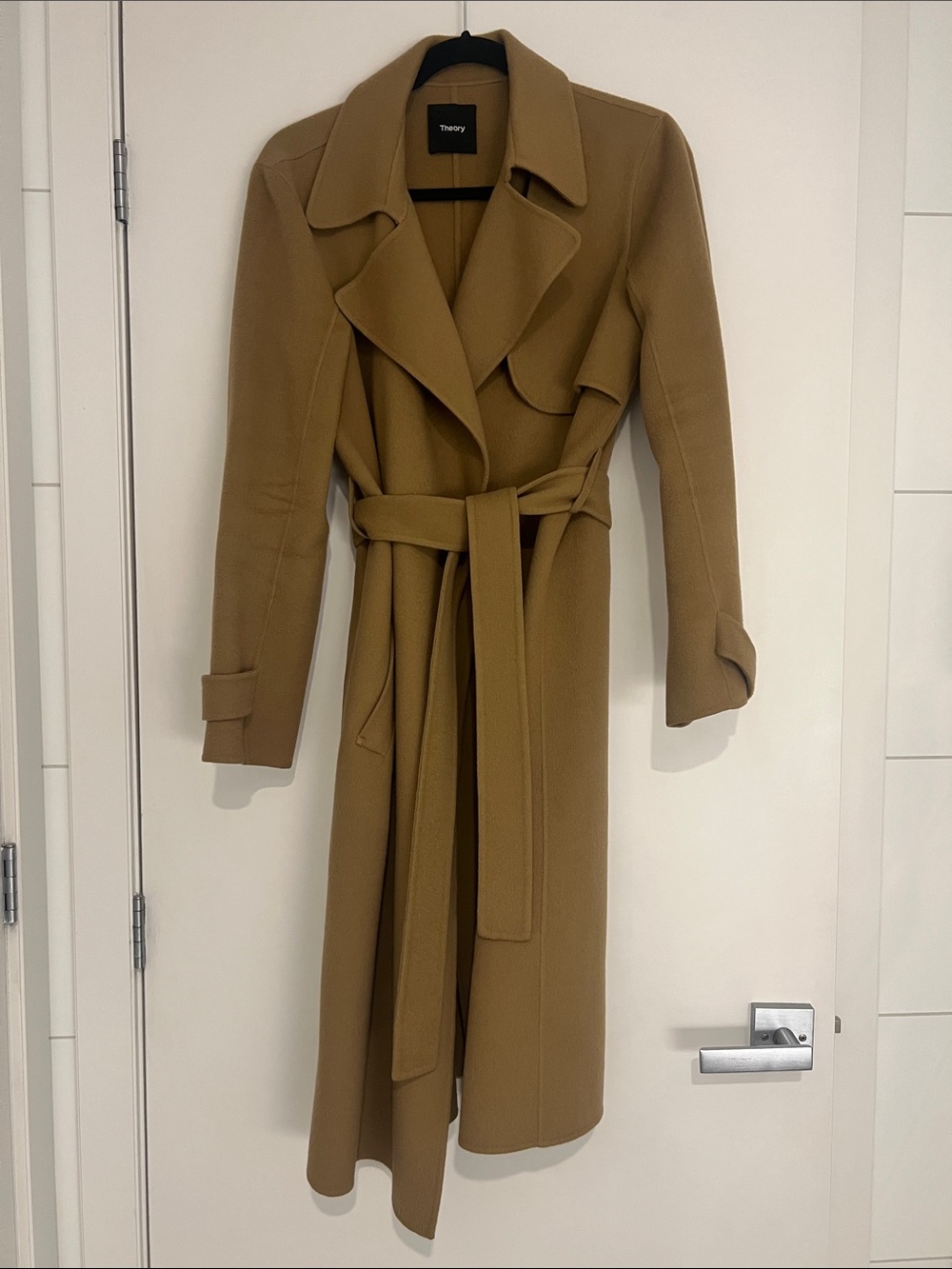 Theory Camel Belted Wool Trench Coat